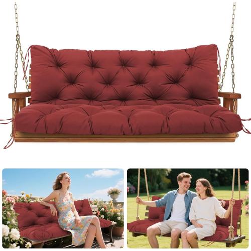 Porch Swing Cushions, Waterproof Outdoor Swing Cushions for Patio Furniture with Backresk, 2-3 Seater Thickened Patio Swing Replacement Cushion 60×40 (Wine Red)
