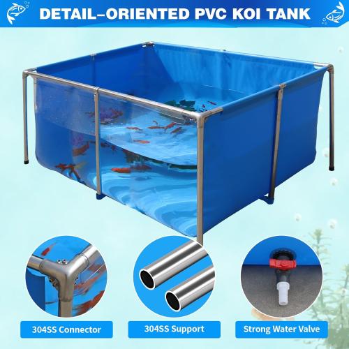 PVC KOI Aquarium Tank, Temporary Fish Tank with Clear Viewing Panel, KOI/Goldfish Pond with 304SS Frame & Drain Valve(47.3 L*31.5 W*23.6 H, About 135Gal Water Capacity)