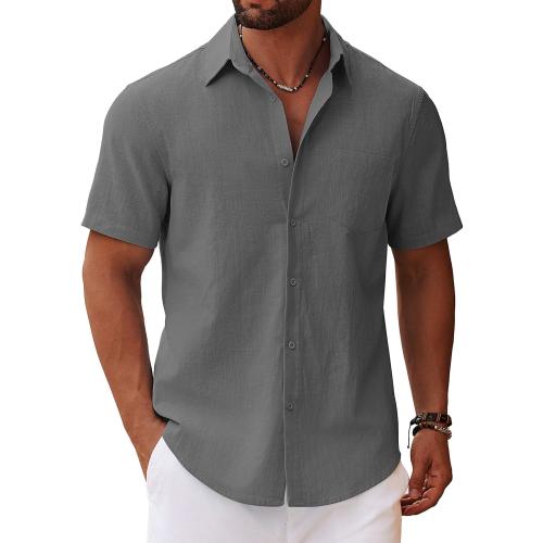 size 4X L- COOFANDY Men's Button Down Short Sleeve Shirt Casual Cotton Summer Beach Linen Wedding Shirts with Pocket