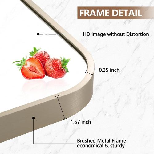 Brushed Nickel Bathroom Mirror, Framed Rectangle Mirror with Rounded Corner, Brushed Mirror, Silver Bathroom Mirror for Over Sink, Vanity, Living Room, Bedroom, Horizontal/Vertical