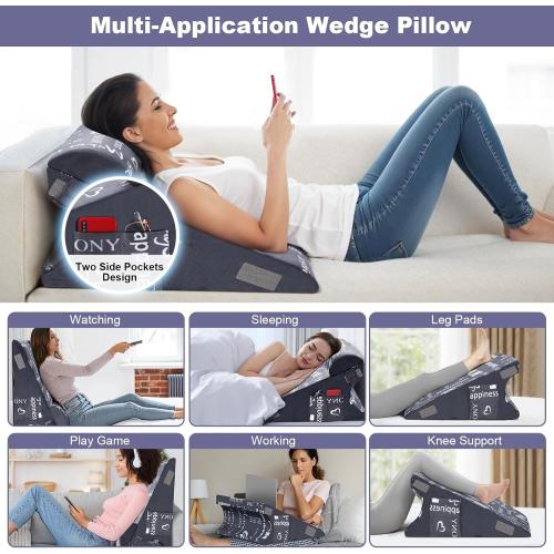 Wedge Pillow for Sleeping 10 Bed Pillow for Acid Reflux, GERD, Back and Neck Support, Soft Memory Foam Top for Post Surgery with Removable Cover (Missing PCS)