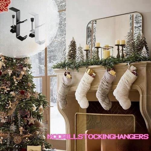 2 in 1 Garland Hangers and Fireplace Stocking Holders，Mantel Hanger for Garland Hooks for Christmas Adjustable No Drill Mantle Hooks Stocking Hanger for Fireplace Christmas Holiday Home Decoration