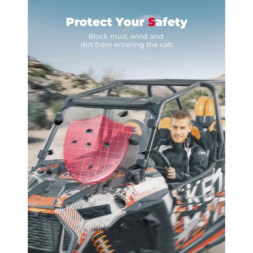 KEMIMOTO Front Windshield Compatible with 2019-2023 Polaris RZR XP 1000 / RZR XP Turbo 2 and 4 Seater, Impact UV Resistant Hard-Coated PC Pre-Installed Rubber Strip Full Windshield #288401
