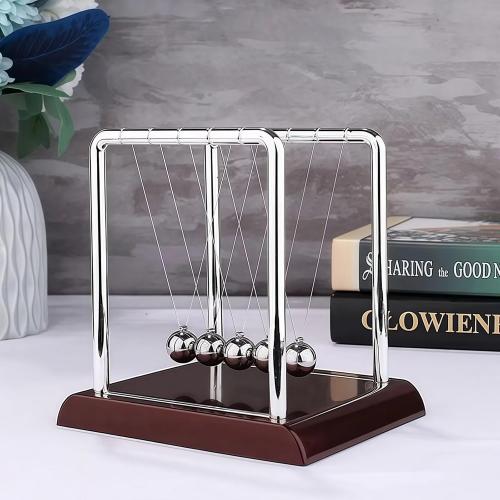 Newton's Cradle with 5 Steel Balls, Balance Pendulum for Physics Learning, Home & Office Decor, Stress Relief Educational Gift (Deep Red Base)