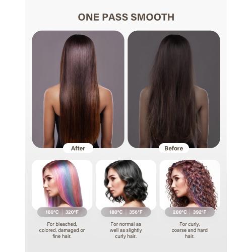 Cordless Hair Straightener Brush, 2 in 1 Curling & Straightening Brush with 200 Million Negative Ions, Mini Travel Hot Straightener Comb for Women, Fast Heating & Dual Voltage