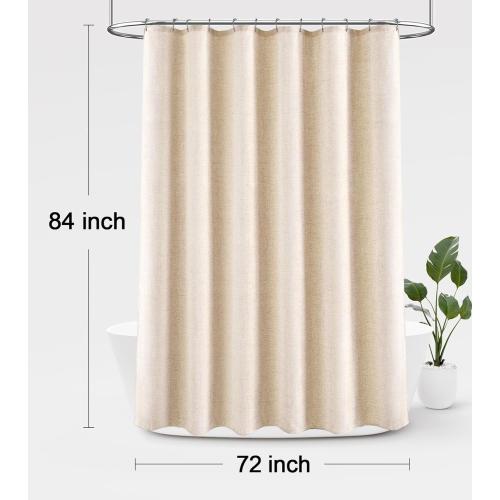 Awellife Extra Long Shower Curtain 84 Inch Length Beige Linen Blend Fabric Shower Curtain for Bathroom, Extra Long 72 W x 84 L