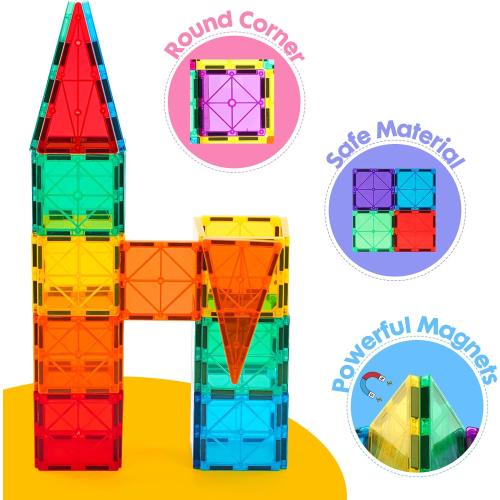 Gemmicc 100 PCS Magnetic Tiles with 2 Cars, STEM Approved Educational Magnet BuildingToys, Magnet Puzzles Stacking Blocks for Boys Girls