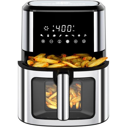 Kitchen Elite Air Fryer Stainless Steel with View Window, XL 8.5QT Large Airfryer, 8-in-1 Digital Control, 400°F Temp Controls, Nonstick Dishwasher-Safe, Space-Saving, Roast, Broil, 1500W
