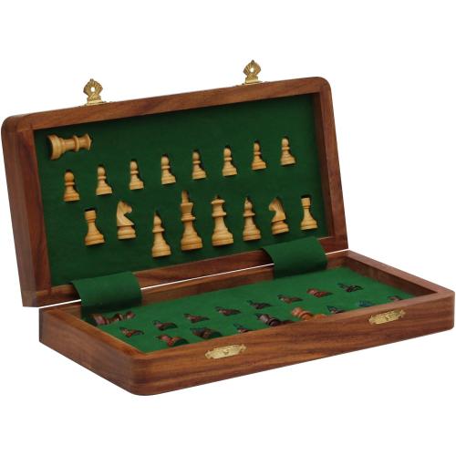 10.5 Wood Chess Set - Handmade Premium Magnetic Folding Chess Board - Wooden Travel Staunton Chess Game with Built in Storage