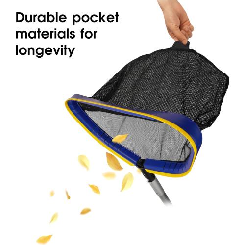Poolvio Pool Deep Skimmer Net with 3ft - 10ft 1.0mm Thick Adjustable Aluminum Pole & Fine Mesh Bag Leaf Skimmer Rake Net for Above Ground & Inground Swimming Pools, Removes All Debris