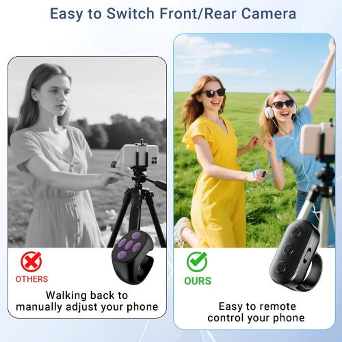 Phone Camera Remote Control with Zoom for iPhone & Android, Rechargeable Bluetooth Camera Remote with Front/Rear Camera Switch, Fingertip Wireless Bluetooth Clicker for Photo & Video Recording.