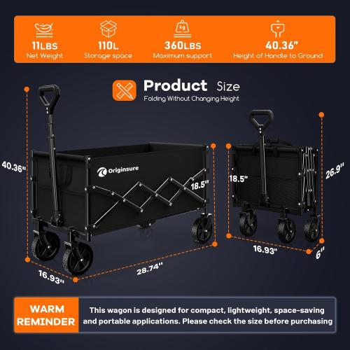 Collapsible Wagon Cart Foldable - Lightweight Portable Heavy Duty Folding Beach Wagons with Wheels - Outdoor Utility Carts for Grocery, Camping, Shopping, Sports, Garden with Large Capacity