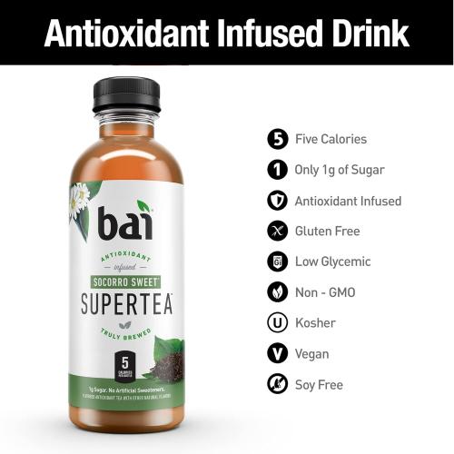 Bai Iced Tea, Socorro Sweet, Antioxidant Infused Supertea, Crafted with Real Tea (Black Tea, White Tea), 18 Fluid Ounce Bottles, 12 Count (Pack of 1)