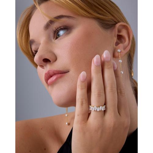 PAVOI 14K Gold Plated Pear Love Eternity Rings for Women | Gold Cubic Zirconia Ring | Bridal Eternity Wedding Band Ring