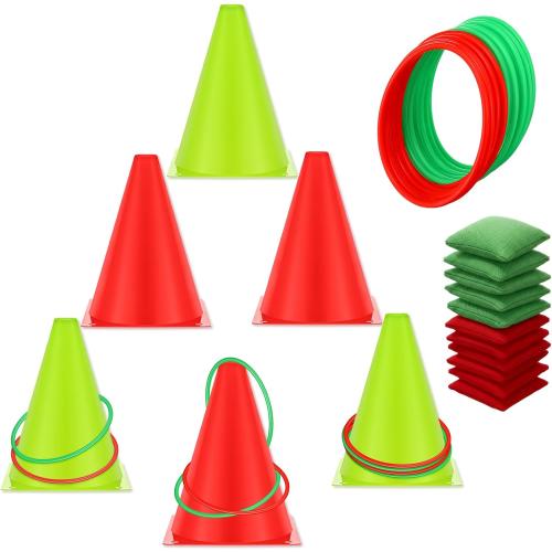 Soulchen 30 Pcs Carnival Games Set Cones Bean Bags Ring Toss Party | 3 in 1 Combo Soft Plastic, Family Outdoor Yard Birthday Party, Adults Gatherings Backyard Fun, Safe Carnival Activities