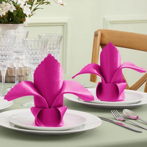 Pink 20x20 VACVELT 12 Pack Hot Pink Satin Napkins 20x20 Inch for Wedding, Elegant Dinner, Square Table Decor, Restaurant, Banquet, Graduation Party - Scalloped Silky Cloth