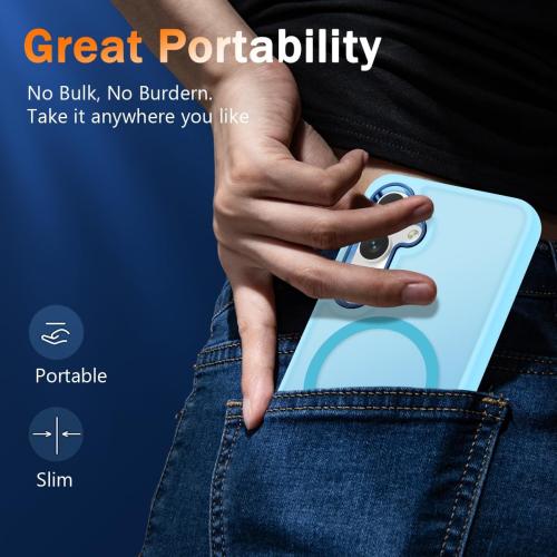 WRJ for Samsung Galaxy S25 Case,Galaxy S24 Case with Screen Protector,[Compatible with Magsafe] Magnetic Slim Matte Translucent Phone Case Women Men Shockproof Protective Cover-Sky Blue