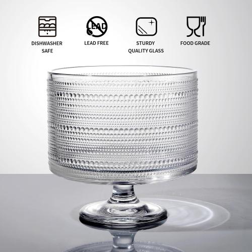 MDLUU Glass Trifle Bowl with Pedestal, 3.43qt Footed Dessert Stand, Vintage Centerpiece Bowl for Layered Cakes, Fruits, Salad (Raindrop Pattern)