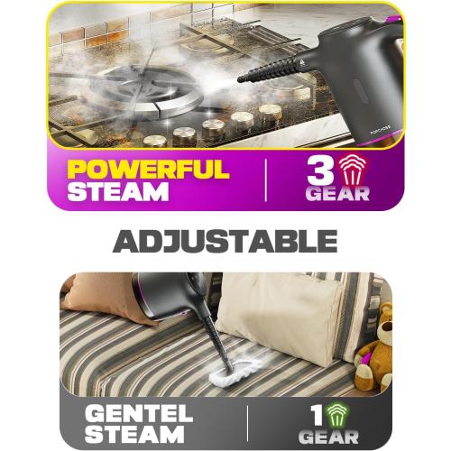 POPCHOSE Handheld Steam Cleaner for Home, Portable Pressurized Steamer for Cleaning Grout, Surfaces, Bathroom, Couch, 20S Fast Heat Up, 12 Accessories, Steam Adjustable, Safety Lock, Graypurple