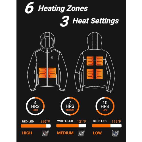 Vestego Heated Jackets for Women, Heated Jacket with 12V 20000mAh Battery Pack, 6 Heating Zones, Black Xl