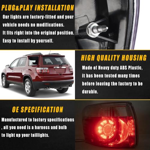 Boine Left Driver Side Tail Light Compatible With 2007 2008 2009 2010 2011 2012 GMC Acadia LED Rear Light Brake Lamps - Bulb Included Replace 20912757 (Left Driver Side)