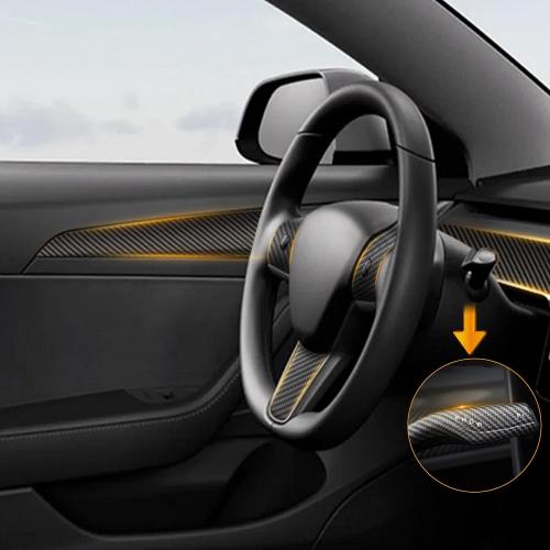 9PCS Dashboard Trim Cover and Door Trim Panel, Steering Lever Cover and Steering Wheel Trim Cover Compatible with Tesla Model 3 (2021-2023) Model Y (2019-2024) Interior (Matte Carbon Fiber Pattern)