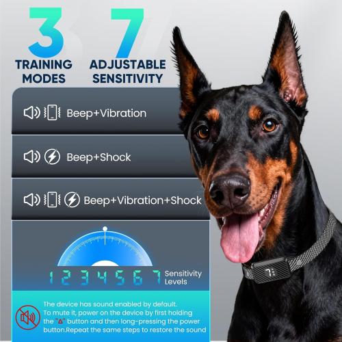 Dog Bark Collar for Large Medium Small Dogs, Effective No-Bark Collar, Smart Barking Collar, Rechargeable Bark Collar with 7 Sensitivity, 3 Modes, IP67 Waterproof, Blue Black, 2 Pack