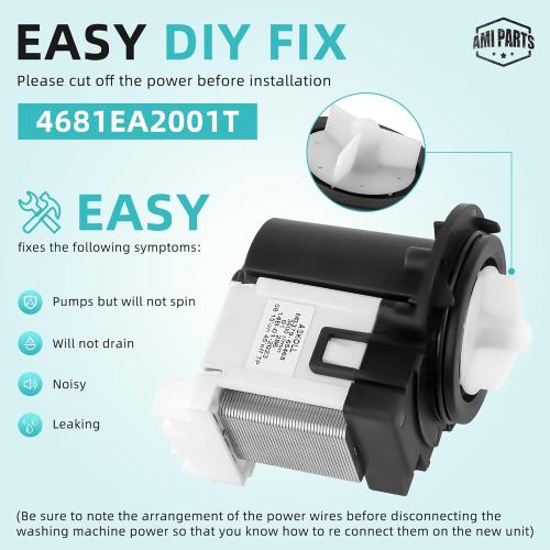 4681EA2001T Washer Drain Pump Assembly Fit for Kenmore/LG Washing Machine wm3670hwa wm3270cw wm2101hw wm3770hva wm3431hs - Replace AP5328388 4681EA1007G 4681EA1007D Drain Pump by AMI PARTS
