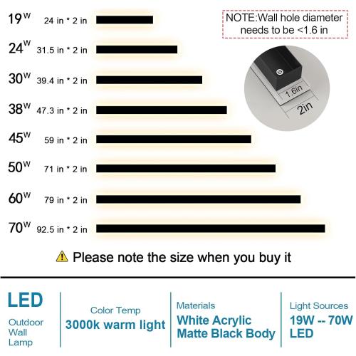 Modern Outdoor Wall Light for House,23.6inch Black LED Exterior Wall Sconces Lighting Fixtures, Outdoor Porch Light Fixture 3000K Long Linear Wall Light Outside Lighting for Patio,Garage