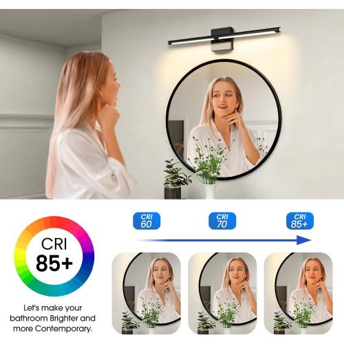 Modern Bathroom Vanity Light 40 inch, 22W Dimmable 6CCT Led Bathroom Light Fixture Over Mirror, Black Bar Vanity Light for Mirror FCC Certificated