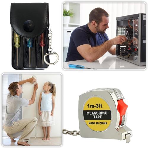 Mini Screwdriver Keychain Tape Measure Keychains Set Retractable Keychain Tape Measure Mini Screwdrivers in Pouch Keychain for Birthday Party Favors and Daily Use, 1 m/ 3 ft (24 Pcs)
