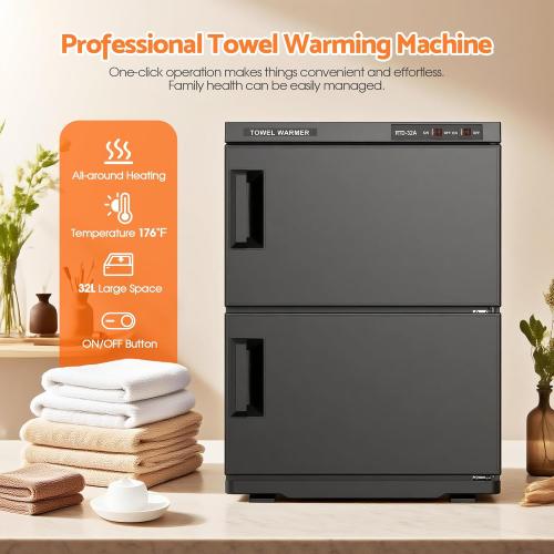 32L Hot Towel Warmer for SPA Professional Double Cabinet Towel Heater Machine for Facial, Massage, Hair Salon, Barber, Estheticians, Beauty Salon,Black