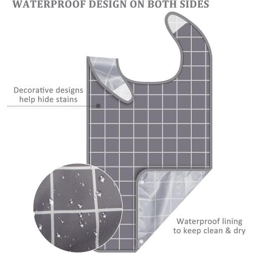 Bravace 4 Pack Adult Bibs for Eating Waterproof Clothing Protector with Detachable Crumb Catcher Adult Bibs for Women and Men