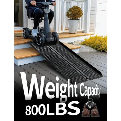 Black Aluminum Ramp 6FT, With Non-Slip Surface Wheelchair Ramp, Folding Portable Wheelchair Ramps for Home Steps,Scooter Ramp for Car, Stairs, Doorways, Curbs, 800 LBS Weight Capacity, 28.3 W x 72 L
