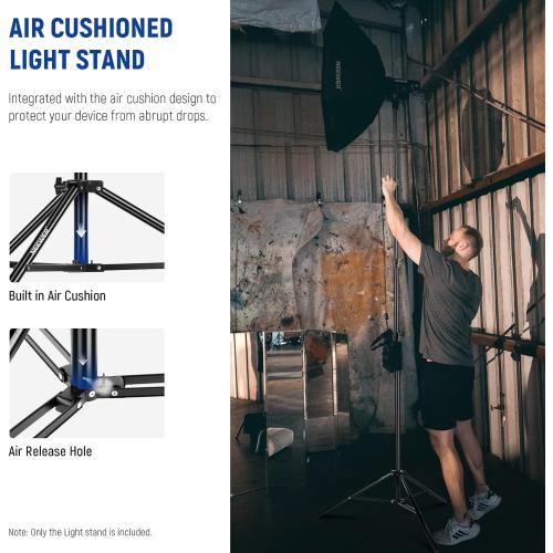 NEEWER 9.8ft/3m Air Cushioned Light Stand, Heavy Duty Metal Photography Tripod Stand with 1/4 to 3/8 Reversible Spigot, 3 Way Mounting Interface & Metal Locking Knobs, Max Load 5.5lb/2.5kg