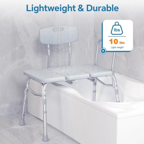 Tub Transfer Bench for Bathtub, 400 lbs Heavy Duty Shower Chair with Backrest, Slip-Resistant Feet, Height Adjustable Shower Bench Shower Seat for Elderly and Disabled