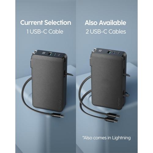 myCharge RetractaCharger 10000mAh Portable Charger Power Bank with 28-Inch Retractable USB-C Cable | Premium Fabric | Built-in Wall Plug | 30W PD Fast Charging | USB-C/A Ports | Digital Display