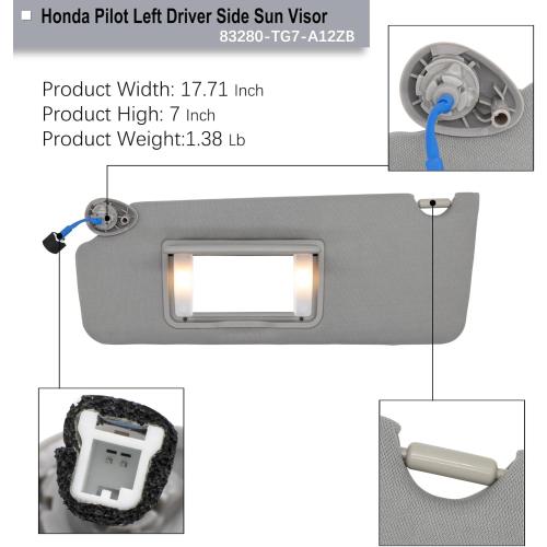 Color Grey NHILES Left Driver Side Sun Visor Fits for Honda Pilot 2016-2022 Honda Ridgeline 2018-2020 Replacement Sun Shade # 83280-TG7-A12ZB (Wisteria Light Gray)