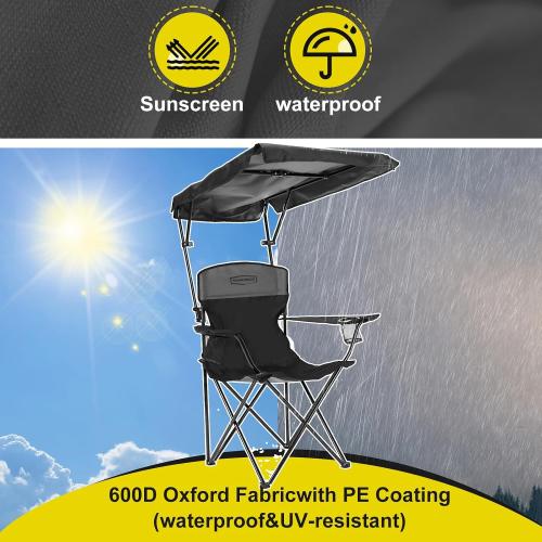 YOUNG WOOD Camping Chair with Canopy, Beach Chair with Shade,Portable,Lightweight Oversized for All, Easy to Open and Close Without Installation, Side Pocket Design for All Outdoor Activities，Black