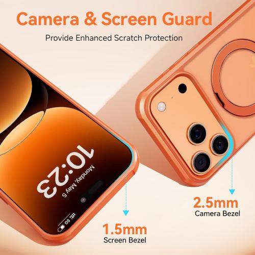 360 Spin Magnetic Stand (Pro-Version) for iPhone 17 Pro Case (Compatible with MagSafe) [Military Drop Protection] Matte Translucent Shockproof Protective Phone Case 6.3'', Cosmic Orange