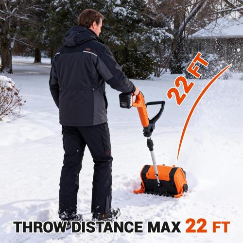 20V*2 Cordless Snow Shovel, 14 Brushless Electric Snow Shovel with Two 4.0Ah Battery & Adjustable Directional Plate, Lightweight Snow Blower for Pathways, Patios, Decks & Driveways (Orange)