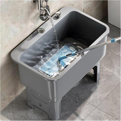 Portable Floor Mop Sink with Drain Kit, Indoor Outdoor Freestanding Utility Mop Sink Large Capacity Mop Buckets for Laundry Room, Kitchen, Bathroom, Balcony, Garage, Business(Gray,60x40x46.5cm)
