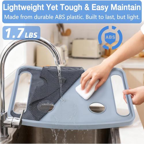 Walker Tray for Seniors with Dual Cup Holders, Side Pouch and Non-Slip Pad, Lightweight Durable Food & Drink Table, Compatible with Walker of 10210-1 Model (Gray)