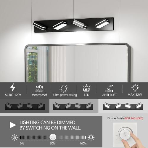 Modern LED Vanity Light, 4-Lights Wall Sconce for Bathroom and Mirror, Sleek Minimalist Design, Energy-Efficient, Easy to Install
