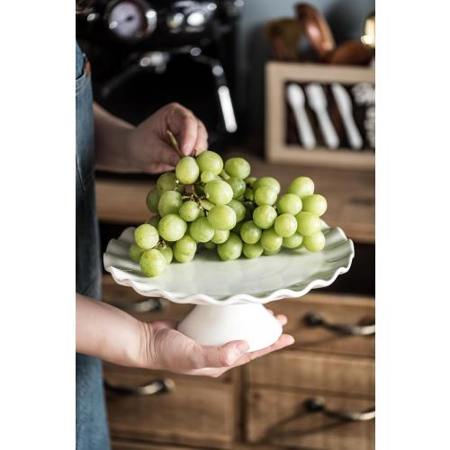 White Cake Stand, 10 Inch Cake Stands for Tea Party, Round Dessert Stand for 8 Inch Cake, Small Cake Plate Cupcake Stand for Dessert Table Display, Ruffle Trim