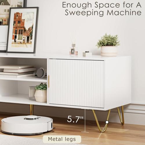 Apetaccat TV Stand for 55-65 Inch TV, Entertainment Center with Soft Hinge Door,TV Console Table with 2 Cabinets with Gold Handle and Feet,for Living Room, Bedroom, White