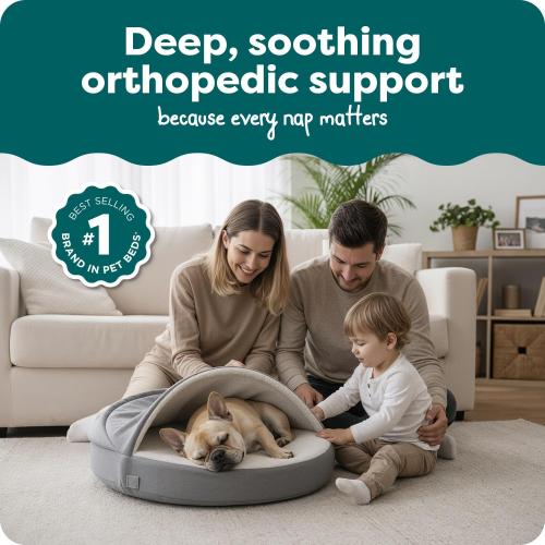 Furhaven 26 Round Orthopedic Dog Bed for Medium/Small Dogs w/ Removable Washable Cover, For Dogs Up to 30 lbs - Sherpa & Suede Snuggery - Gray, 26-inch