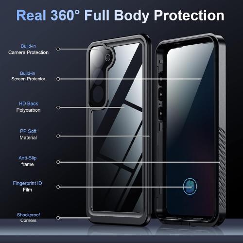 for Samsung Galaxy S23 Case,Waterproof Built-in Lens & Screen Protector[Full Body Shockproof][12 FT Military Drop Proof][Dustproof][IP68 Underwater] Case for Galaxy S23 5G 6.1’’-Black/Clear