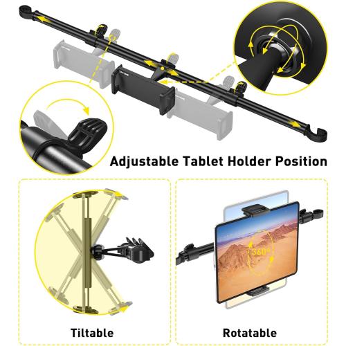 Tryone Car Tablet Holder Mount for iPad: Headrest Tablet Stand for Car Back Seat Compatible with iPad Pro Air Mini | Galaxy Tab | Kindle Fire HD | Switch OLED or Other 4.7-16.1 Devices