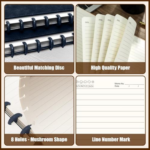 MOSA BEAR Discbound Notebook Spiral Journal with Removable Pages 180 Wide Ruled Disc Planner with 6 Binder Dividers for Work Meeting School